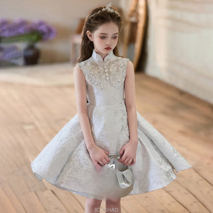 Wed Dress 2025 Children Girls Host Short Princess Gown Kids Clothes Formal Party Wear Costume Piano Recital Performance Outfit