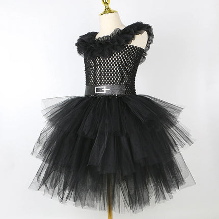 3 Layers Black Wed Costumes for Girls Halloween Party Role Play Outfit School Girl Layered Princess Dresses with Lace Collar