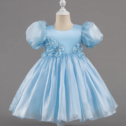 Solid Color Girl Princess Dress Short Sleeve Lace Flower Girl Dresses for Weddings Summer Children's Evening Dress 1-7 Years