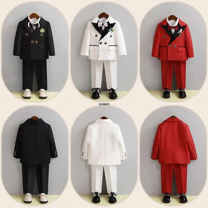 Children White Wedding Suit Boys Girls1 Year Birthday Dress Costume Kids Jacket Pants Bowtie Photograph Suit Flower Tuxedo Dress