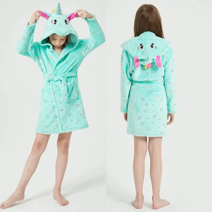 Animal Bathrobes for Girls Children's Pajamas Flannel Winter Boys Husky Robes Kids Home Clothing Baby Girl Warm Soft Nightgown