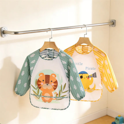 2pcs Waterproof Full Sleeve Baby Bibs Children Apron Long Sleeve Feeding Smock Kids Eating Breastplate Infant Scarf Clothing