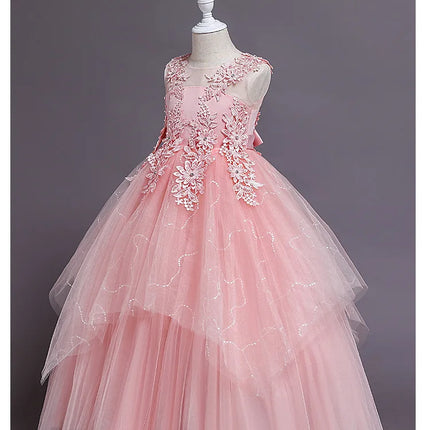 Girls' Bridesmaid Wedding Dress Young Girl Elegant Party Dresses Children White Clothing 4 to 12T