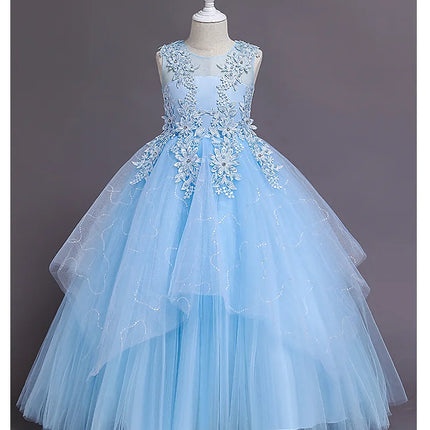 Girls' Bridesmaid Wedding Dress Young Girl Elegant Party Dresses Children White Clothing 4 to 12T