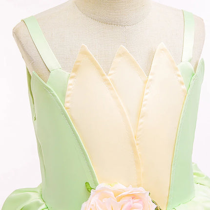 Summer Delicate Yellow Green Frock Flower Girls Wedding Party Dress Birthday Tiana Cosplay Princess and Frog Fairy Tale Costume