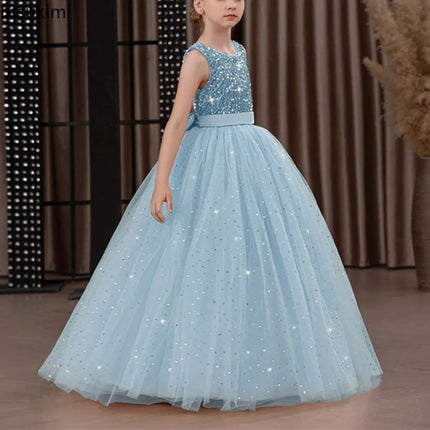 Princess Long Dress Flower Girl Dress Luxury Wedding Formal Dress Teenage Kid Host Piano Performance Birthday Party Gowns 8-14Y