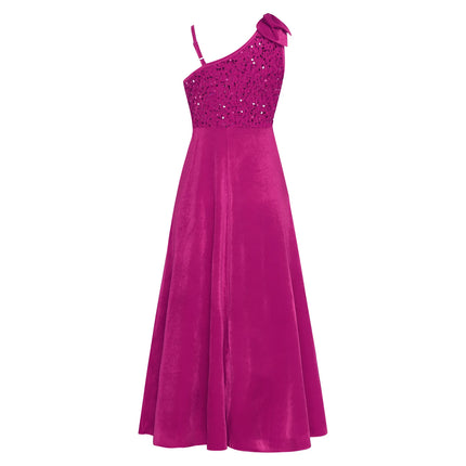 Elegant Girls Junior Bridesmaid Dress One Shoulder Slit Flower Girl Dress for Wedding Party Festive Costume Children's Dresses