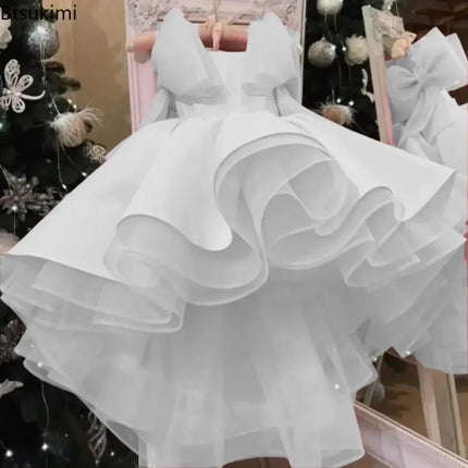 2026 Flower Girl Dress First Christmas Dress Wedding Bridesmaid Gown Pink Ruffled Tulle Party Dress for Girls Formal Occasion