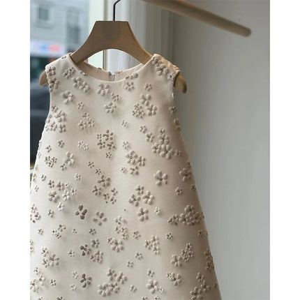 Ivory Vintage Flower Girls Dress Baby Infant Toddler Baptism Clothes Satin Ball Gowns Custom Made Puffy Birthday Party Eid Dress