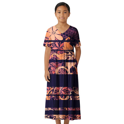 Cozy Custom Long Skirt Traditional Print Polynesian Party Church Clothing Formal Wear Kids Toddler Outfit Samoan Dress for Girls