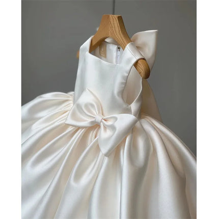 Big Bow Princess Sweet Kids Tutu Toddler Birthday Party Newborn Christening Children Baptism Baby Girls Clothes Summer Dresses
