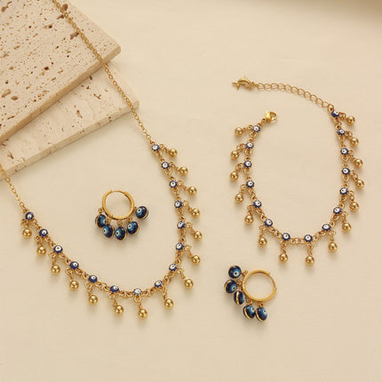 Bohemian Blue Evil Eye Tassel Necklace, Bracelet and Earring Set