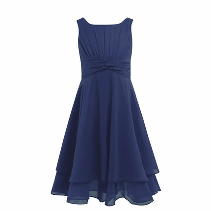 Shiny Rhinestone Chiffon Party Dress for Kids Girls Elegant Princess Birthday Formal Wedding Gown Sleeveless Knee-length Dresses