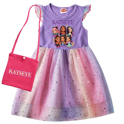 Kpop KATSEYE Costume for Baby Girls Sequin Dress Kids Fashion Wedding Party Princess Frock Children Short Sleeve Casual Dresses