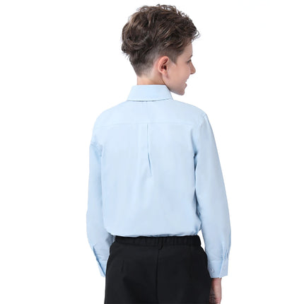 Boys Oxford Shirts Kids Light Blue School Uniform Halloween Chrtimas Easter Church Perform New Year Button Down Dress Clothes