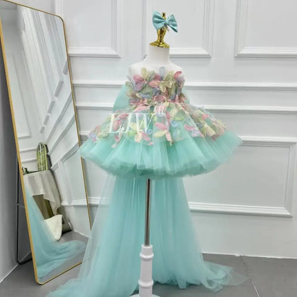 Flower Sleeveless Little Baby Girl Long Tail Princess Dress Host's Piano Performance Wedding Birthday Girls Party Dresses childr