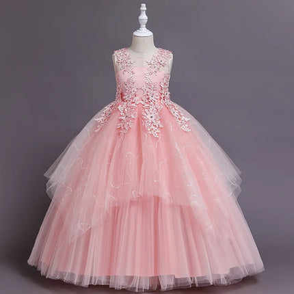 Girls' Bridesmaid Wedding Dress Young Girl Elegant Party Dresses Children White Clothing 4 to 12T