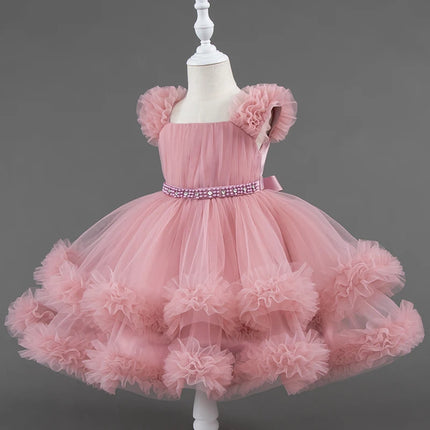 Baby Dress 0-5 Years Old Birthday Party Wedding Sleeveless Mesh Fluffy Cute Girl Princess Dress