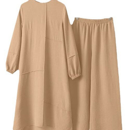 Elegant Sportswear Two-Piece Set | Modest Muslim Athleisure Bubble Sleeve Top & Wide Leg Pants (MS101)
