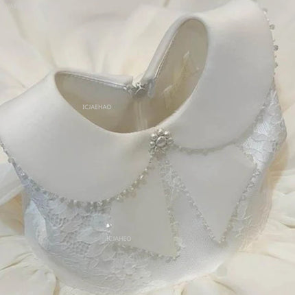 Girls Princess Dress White Flower Girl Gown for Birthday Party Pageant Host Baby First Birthday Celebration Wedding Kids Clothes