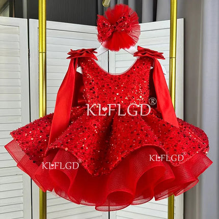 KLFLDG Light luxury baby girl beauty pageant dress with sequins, big bow, birthday party dress, 2-8 year old flower girl wedding