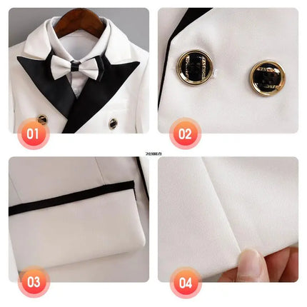 Children White Wedding Suit Boys Girls1 Year Birthday Dress Costume Kids Jacket Pants Bowtie Photograph Suit Flower Tuxedo Dress