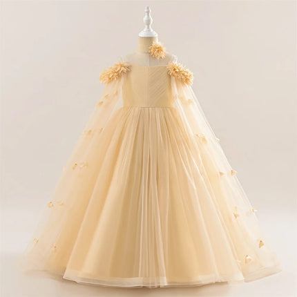Elegant Girls Flower Long Party Dress Kids Fluffy Wedding Bridesmaid Prom Gown Girl 2pcs Tutu Birthday Clothes Fashion Costumes
