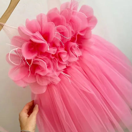 Girl Clothes Children's Flower Dress Wedding Princess Dresses Little Girls Pink Blue Strap Tulle Tutu Skirt Purple Spaghetti