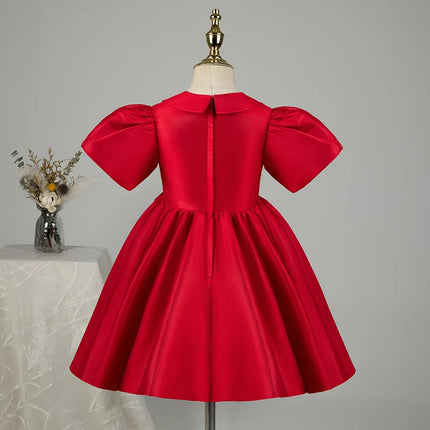 Baby Kids Princess Satin Short Sleeve Flower Girl Dress Children First Communion Dress Ball Gown Wedding Party Dress Birthday