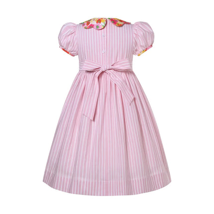 Pettigirl Girls Summer Pink Smocked Princess Dresses with Flower Embroidery for Kids Children Wedding Party 261012Years Old