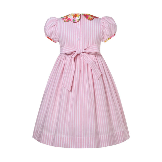 Pettigirl Girls Summer Pink Smocked Princess Dresses with Flower Embroidery for Kids Children Wedding Party 261012Years Old