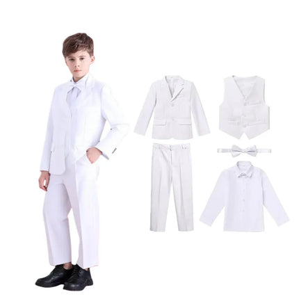 Boys White Baptism Sping Host Piano Performance Suit Children Birthday Ceremony Costume Teenager Kids Wedding Party Dress