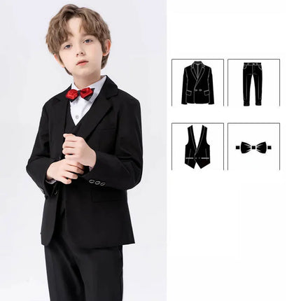 Boys Navy Blue Suit For Wedding Teenager Kids Formal Ceremony Tuxedo Dress Children Photograph Blazer Party Performance Costume