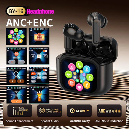 2025 AI Translation Bluetooth Earphones With Smart Display Long Battery Life Noise Reduce New Wireless Digital Display Headset