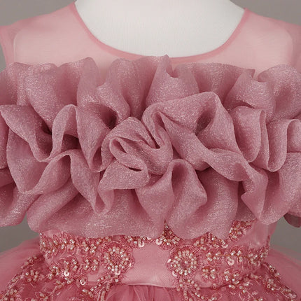 Fashion Flower Girl Dresses for Weddings Lace Mesh Sleeveless Pageant Princess Ball Gown Summer Kids Birthday Dress 1-7 Years