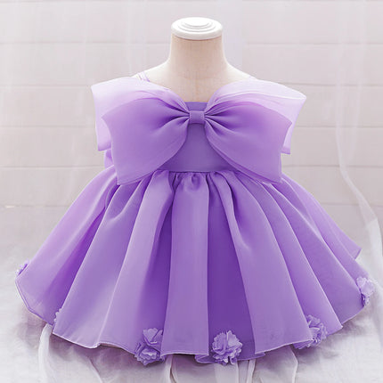 Pink Big Bow Party Baptism Baby Girl Dress Toddler Flower Wedding Bridesmaids Dress for Girls Elegant 1st Birthday Prom Costumes