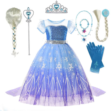 2026 Girl Elsa Role Playing Dress Frozan Cosplay Costume Princess Dresses Carnival Apparel Girls Birthday Wedding Luxurious Gown