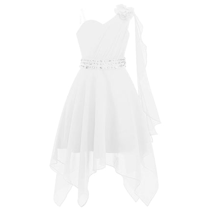 Girls Wedding Bridesmaid Dress Summer Elegant Chiffon One Shoulder Sleeveless Long Dress for Birthday Party Evening Prom Gown