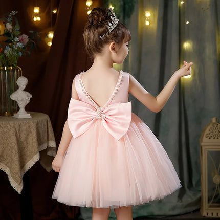 2-10 Years Girls Princess Dress Summer Tulle Big Bow Girls Wedding Dress Piano Performance Costume Host Costume New Kids Clothes