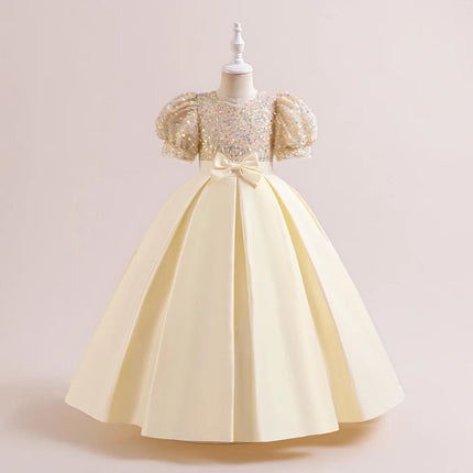 Christmas Sequin Bridesmaid Girl Dresses Elegant Bow Wedding Party Princess Prom Kids Dress For Girls Birthday Evening Costumes