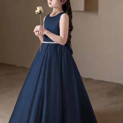 Girl Teenage Royal Blue Long Dress Birthday Party Wedding Evening Gown Big Bow Bridesmaid Dress