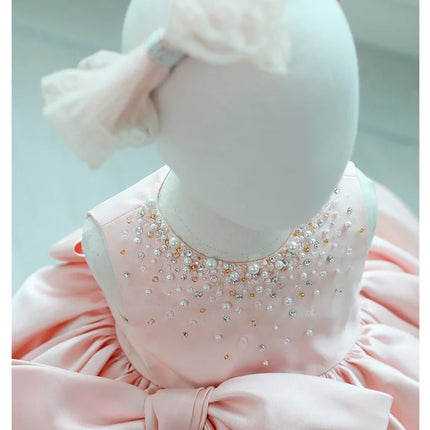 HETISO Elegant Baby Girls Birthday Dress Beading Formal Wedding Party Gown for Children Tutu Fashion Sleeveless Silk Clothes