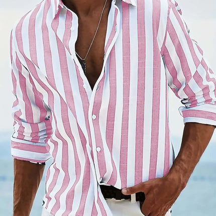Striped Print Shirt Casual Loose Long-sleeved Shirt Men's Clothing