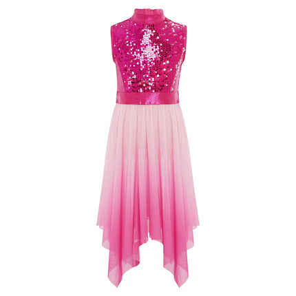 Kids Girls Liturgical Worship Praise Ballet Lyrical Dance Tunic Dresses with Sequins for Church Performance and Celebration