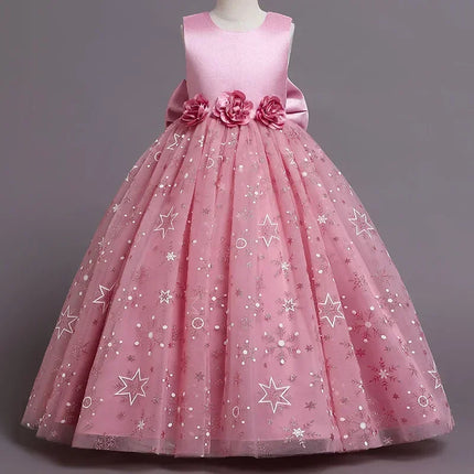 Fashion Bow Flower Girl Dresses Mesh Lace Sleeveless Girls Dresses for Party and Wedding Summer Girls Party Dresses 3-12 Years