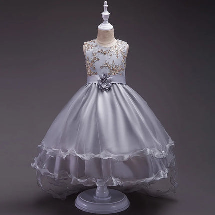 Teenagers Girls Dress Summer Mesh Fashion Girls Princess Wedding Dress Piano Performance Costume 4-14 Years New Kids Clothes