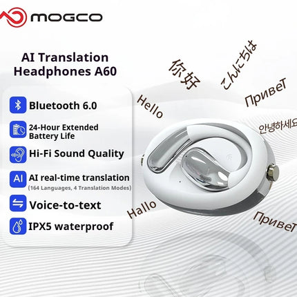 A60 Business AI Translator Earbuds 164 Languages Real Time Translation Bluetooth 6.0 Wireless Headset HD Call for Meeting Travel