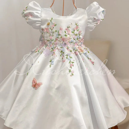 Flower Girl Dress Kids Satin Tulle Wedding Guest Party Birthday Bridesmaid Communion Pageant Prom Ball Gown Maxi