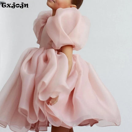 Hot Sale Kids Fashionable Backless Princess Gown For Birthday Party Cute Graceful Puff Sleeve Girl Dresses Wedding Guest Clothes