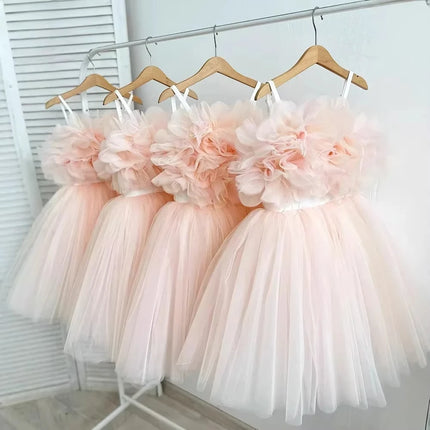 Girl Clothes Children's Flower Dress Wedding Princess Dresses Little Girls Pink Blue Strap Tulle Tutu Skirt Purple Spaghetti